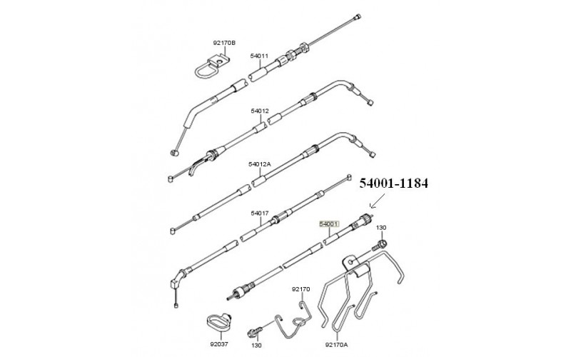 Трос спидометра оригинал Kawasaki , Odometer Cable 54001-1184