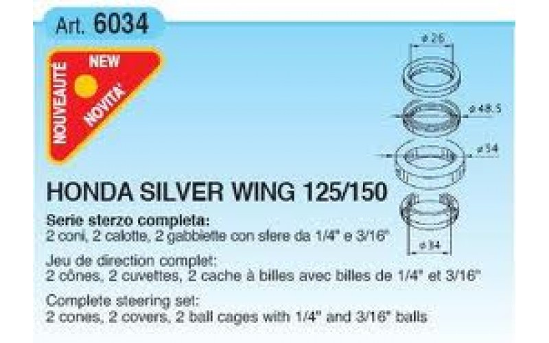 Подшипники рулевой колонки Buzzetti для Honda Silver Wing 125-150, Complete steering set 6034