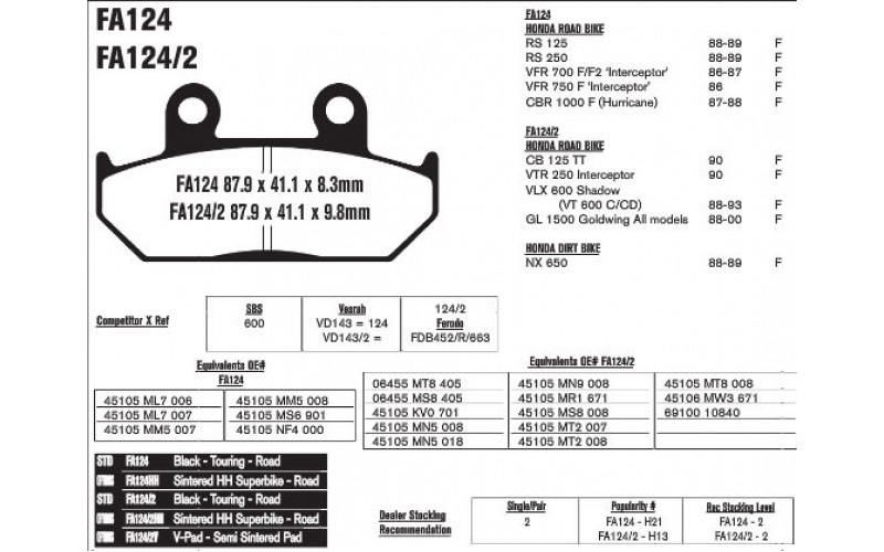 Колодки тормозные EBC V-Serie FA124/2V