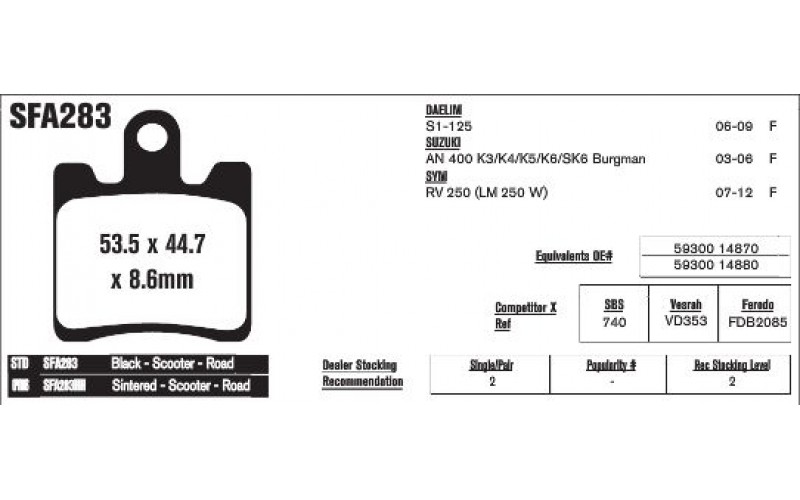 Колодки тормозные EBC HH-Serie SFA283HH