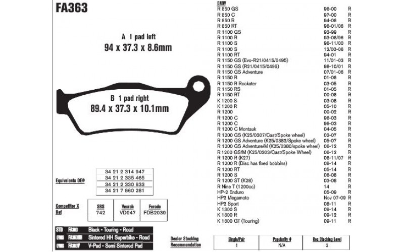 Колодки тормозные EBC Standard FA363