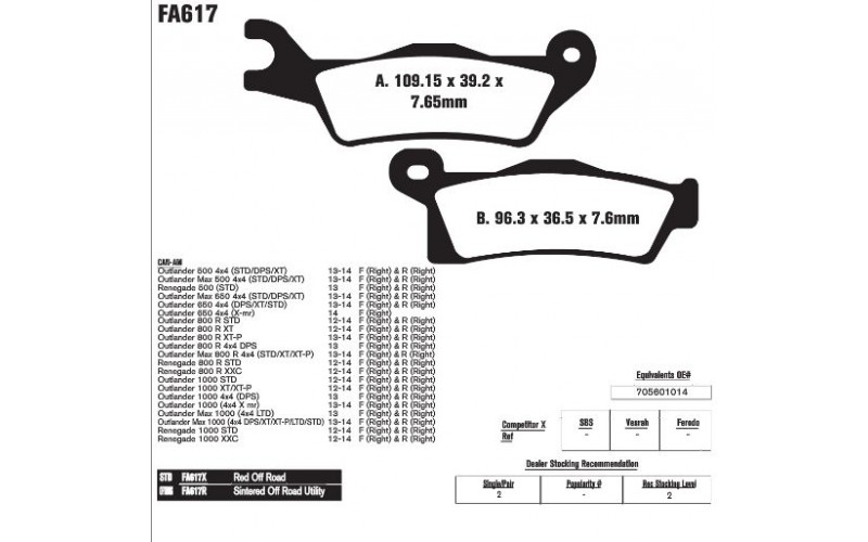 Колодки тормозные EBC Standard для Can am Outlander, BRAKE PADS FA617TT (705601014, 737.00.40)